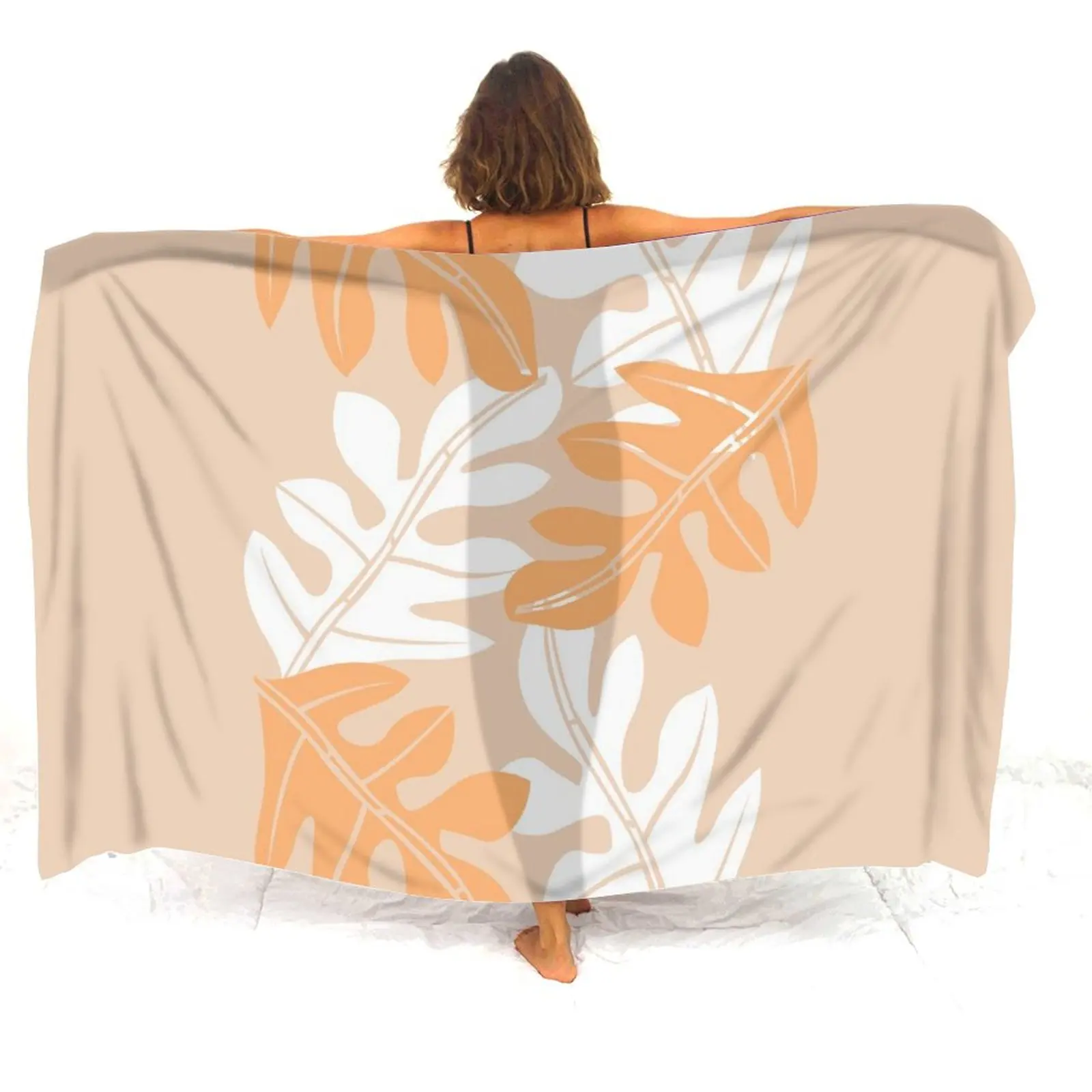 Customizable Polynesian Floral Beach Sarong Women Artistic Shawl Skirt Tropical Print Lightweight Resort Wear