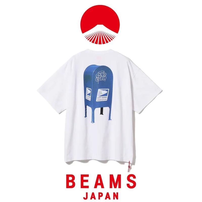 

Японская ретро-футболка с красной веревкой и надписью на груди, дизайн в виде почтового ящика, свободный крой, хлопок, круглый вырез, летний модный топ