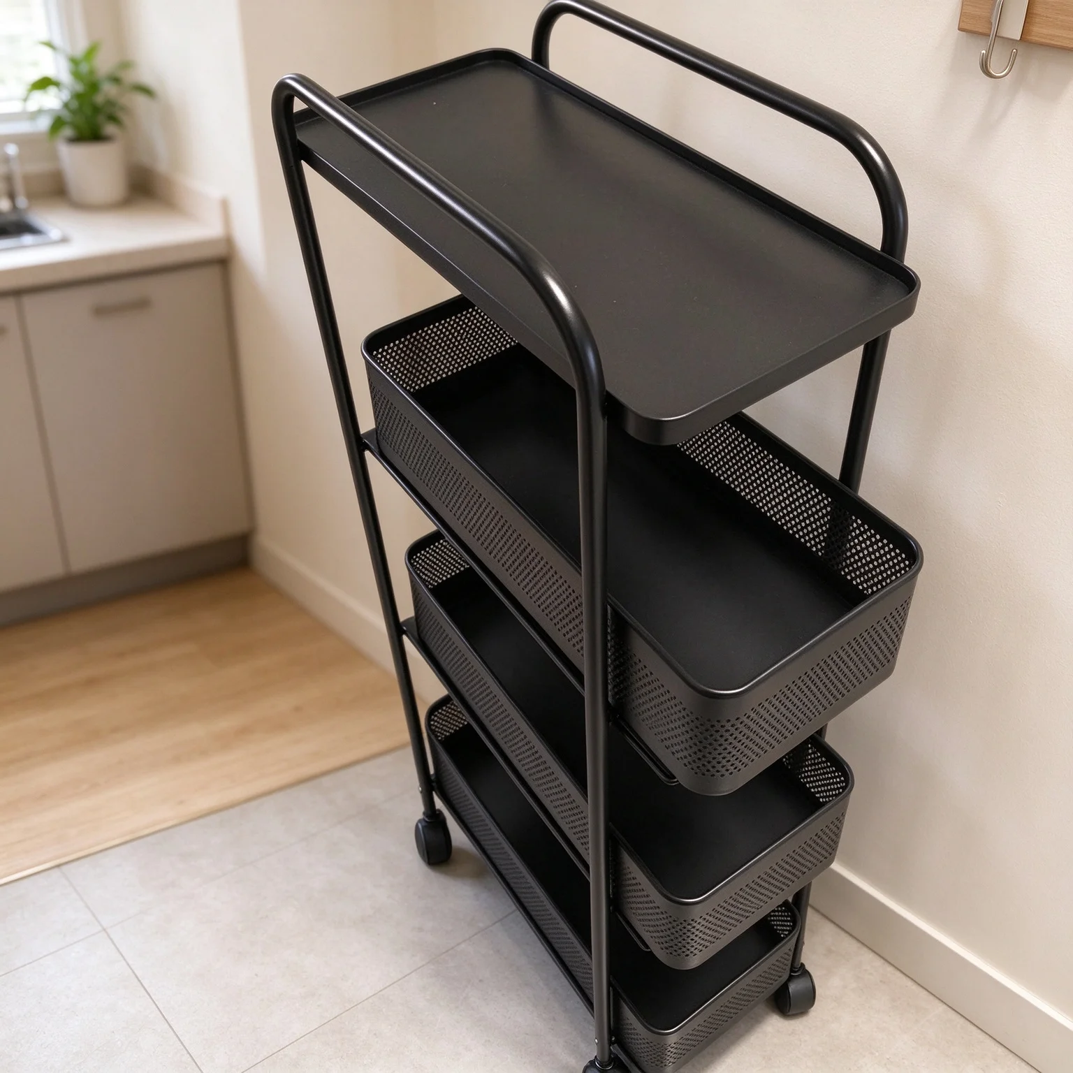 Narrow Gap Storage Cabinet, Slim Pull-Out Basket Organizer for Refrigerator-Side Spaces, Kitchen Storage Unit, Bathroom Cabinet