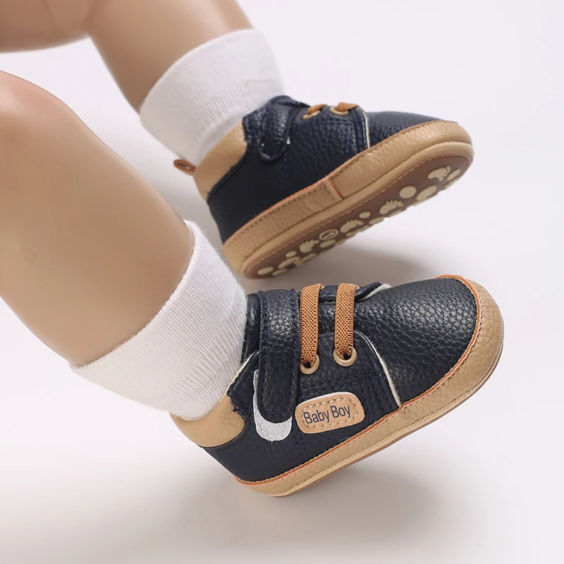 Babyschuhe mit Obermaterial für Frühling und Herbst, PU-Gummisohle, rutschfest, geeignet für 0–1 Jahre alte Babyschuhe, Wanderschuhe