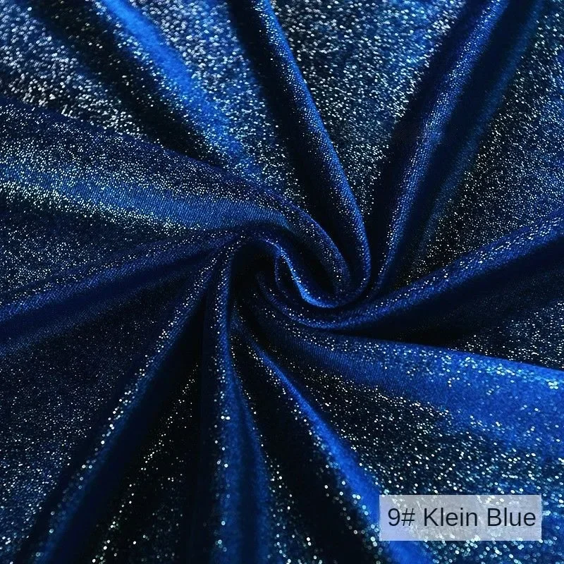 4 Sides Stretch Shiny Velour Fabric By The Meter for Dress Clothes Decoration Sewing Sequins Velvet Cloth Soft Smooth Blue Black