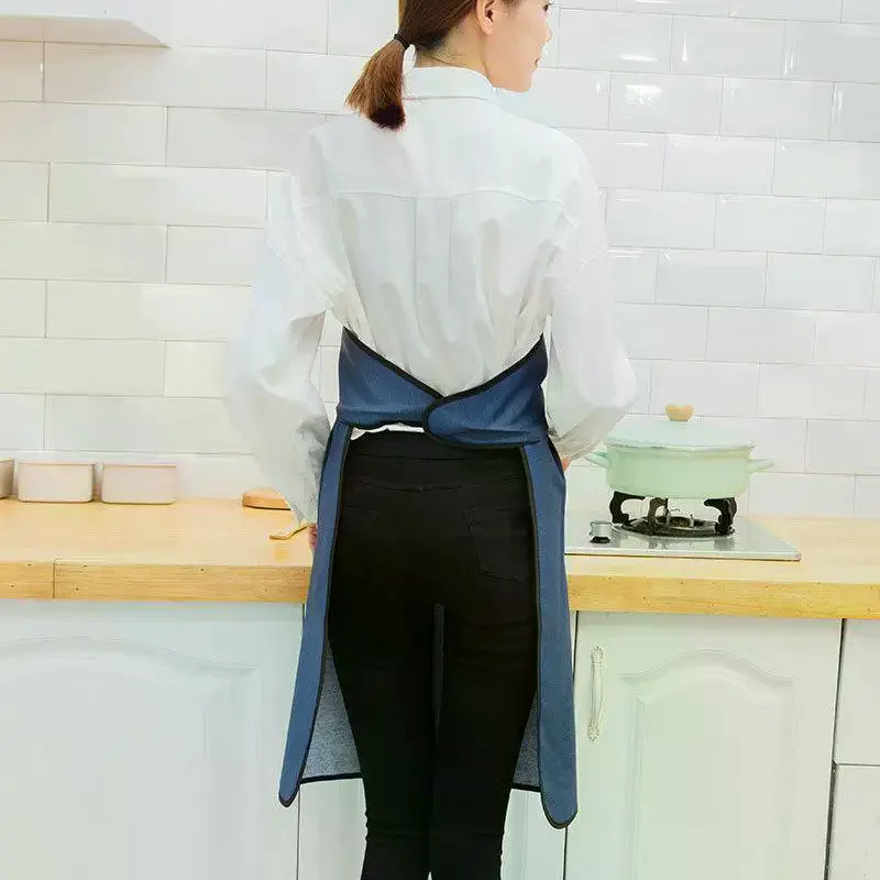 Tablier automatique sans cravate, imperméable, résistant à l'huile, à la mode, pour usage domestique, tissu technique, impression à la main, Logo, articles ménagers de Style coréen