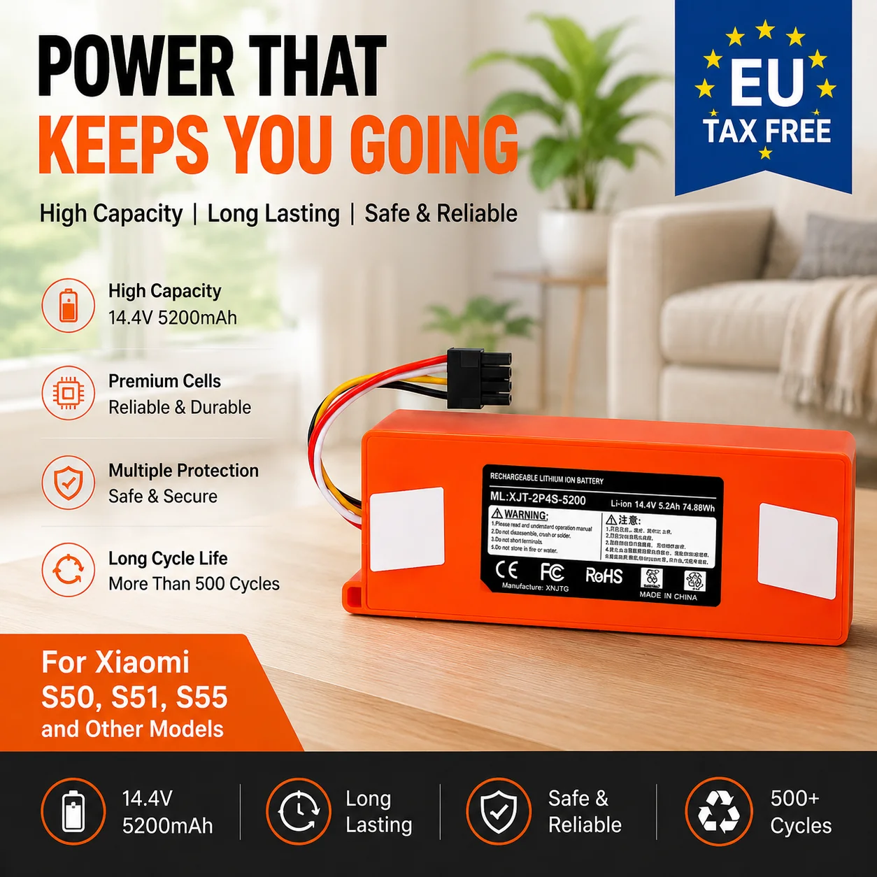 Staubsaugerzubehör 14,4V 12800mAh Li-Ionen-Akku für Xiaomi Mijia 1S Roborocks S50-55 S5 Max S6 S7 Saugroboter