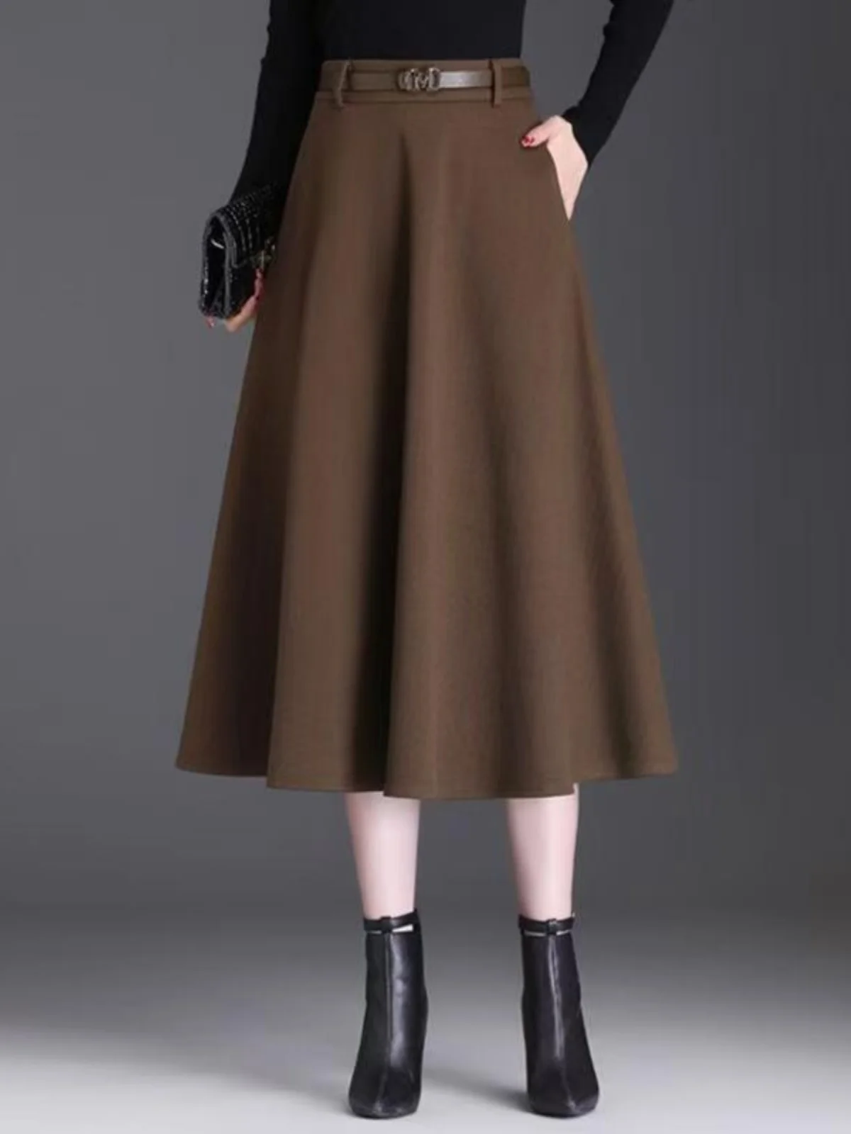 

Slimming High Waist A-Line Midi Skirt for plus Size Women Thin Fabric Cover Hip Casual Korean Style Spring Fashion Trend