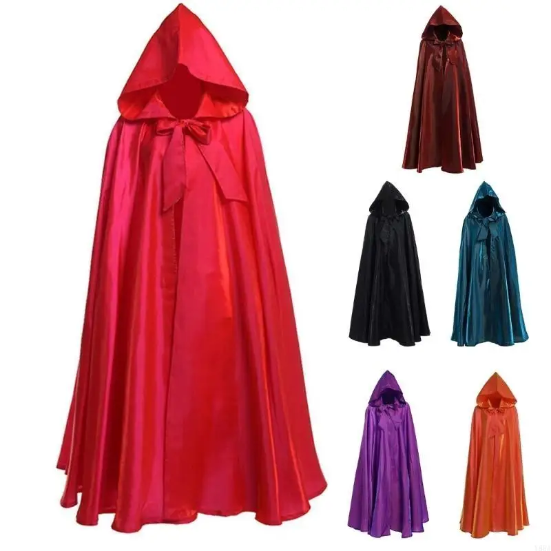 Y88a dành cho người lớn trẻ mũ trùm đầu lễ Giáng sinh Halloween Halloween Tie Up Bowknot Solid Color Long Robe Party Vai trò