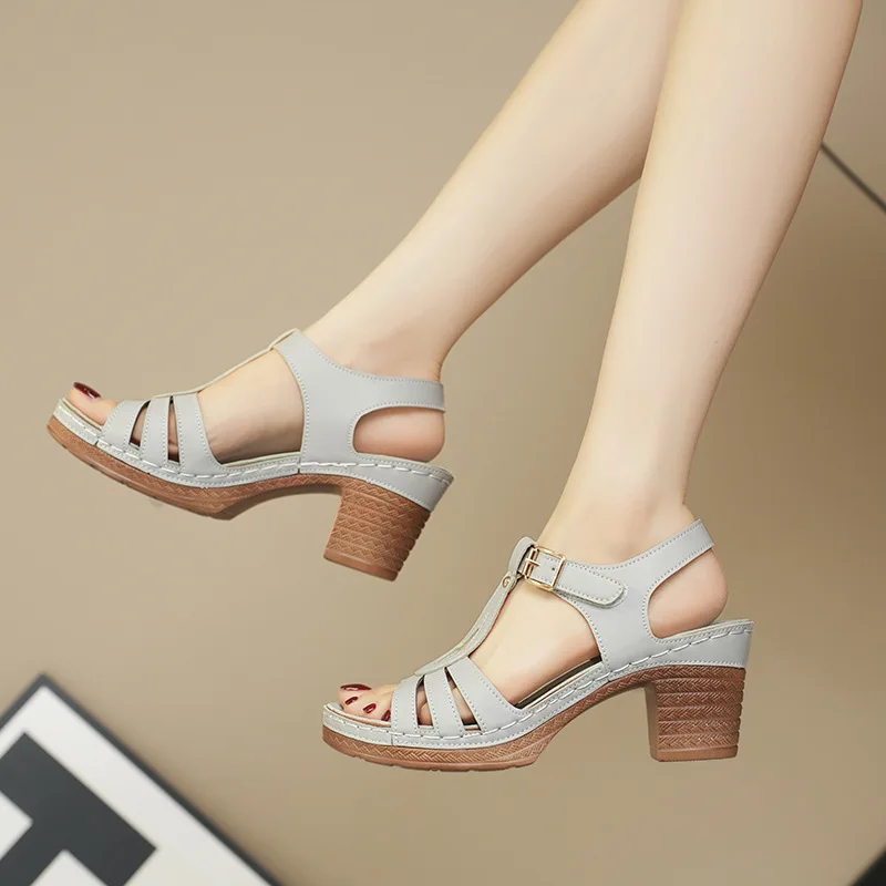 

Women's Sandals Casual Outdoor Chunky High Heels Sandals Woman Ankle Straps Vacation Rome Beach Shoes Sandalias Mujer Size 43