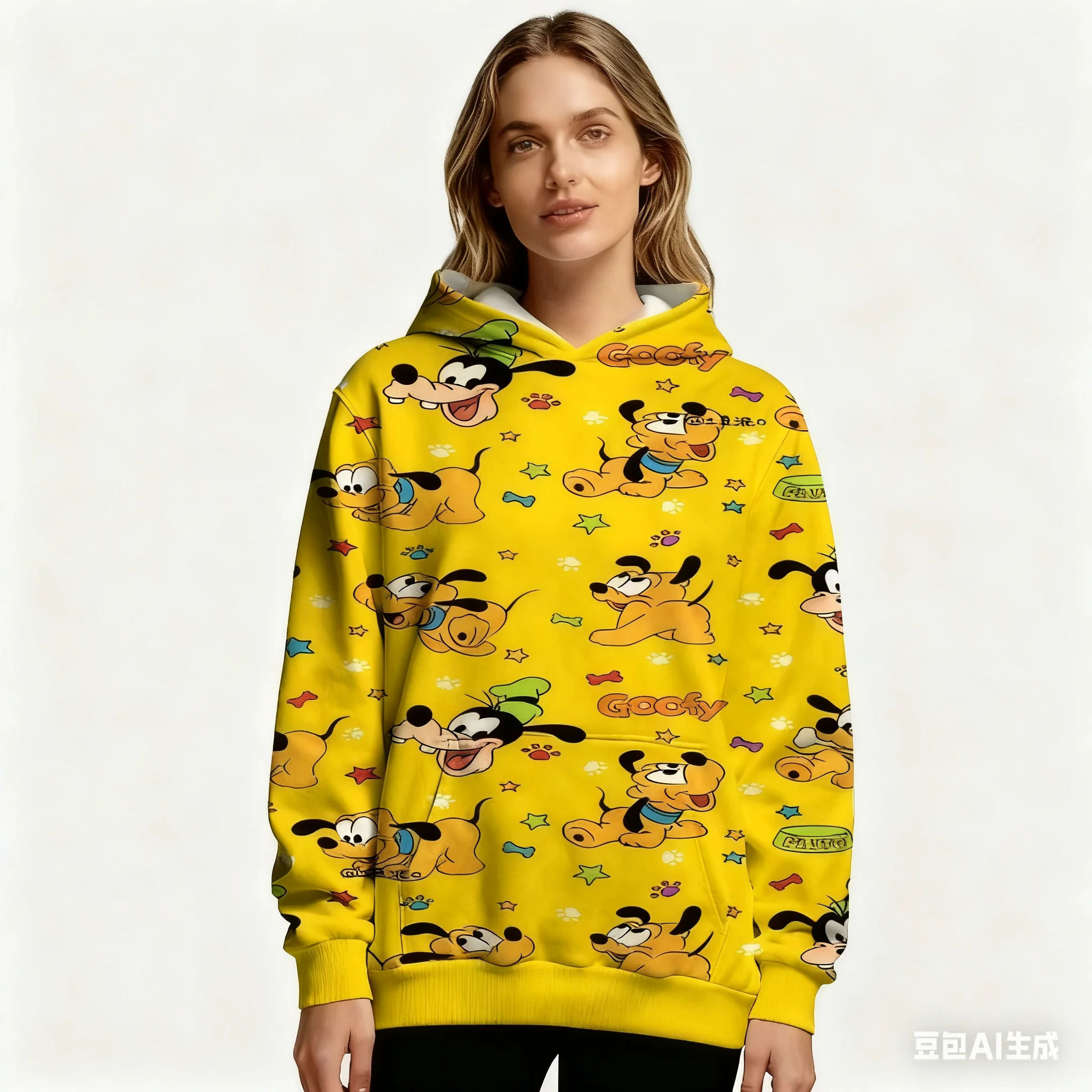 Sweat à capuche imprimé Disney Goofy Allover pour femme automne hiver chaud pull décontracté motif de dessin animé vibrant pour hauts à capuche à la mode