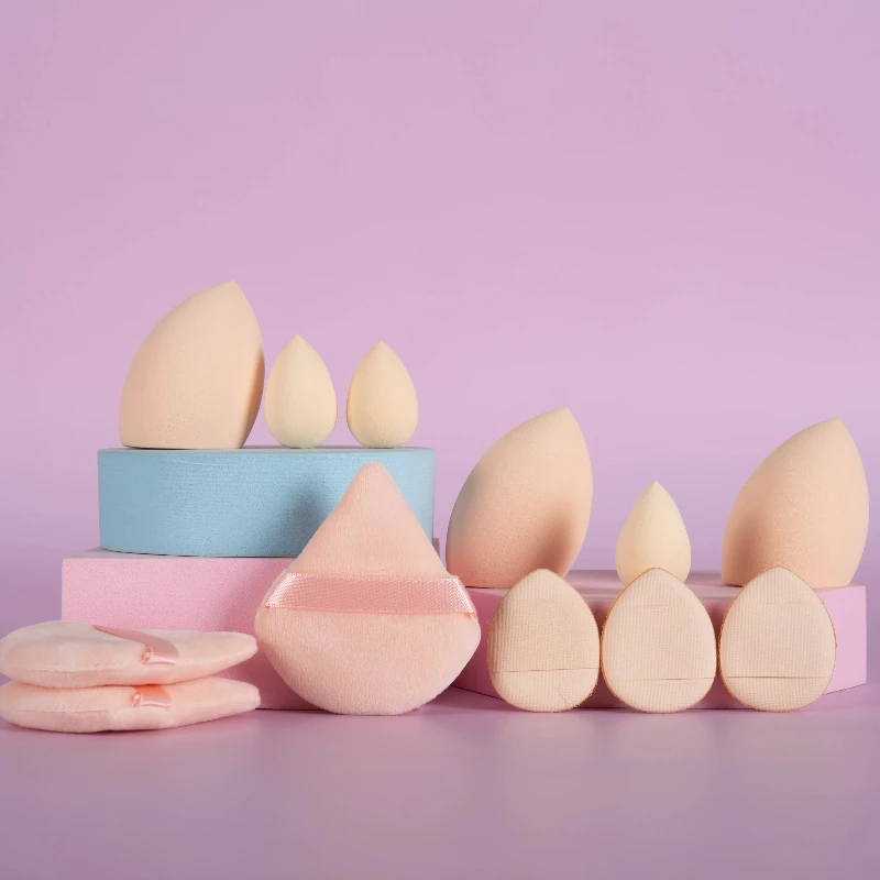12pçs conjunto de ferramentas de maquiagem esponja triângulo pó puff dedo sopro de ar para maquiagem impecável ferramenta de beleza