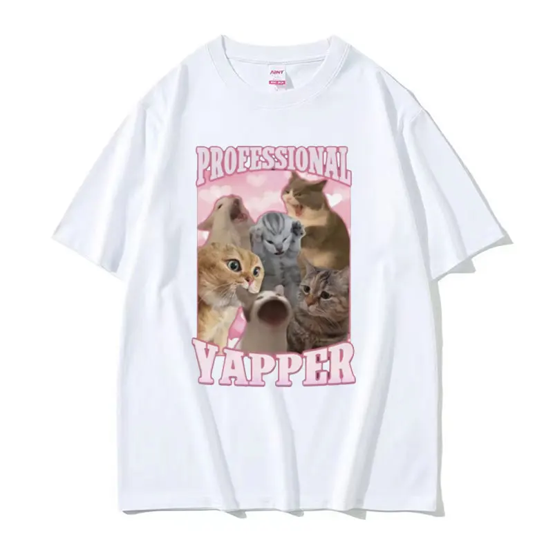 2025 Professional Yapper Funny Tshirt Cute Kawaii Screaming Cat Meme Graphic T-shirt Men Women Short Sleeve T Shirt Tops Summer