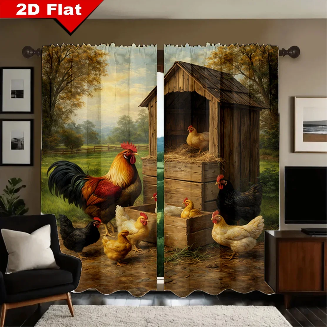 

Farm cartoon cute chicken pattern Print Drapes Room Darkening Window Curtains Home Decor,Rod Pocket Blackout Curtains Bedroom