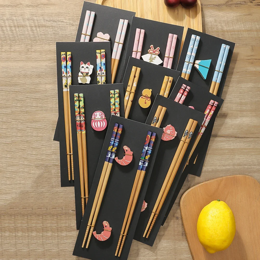 2 Pairs Chinese Chopsticks Japanese Korean Sushi Solid Wood Chopsticks Wedding Gift Chop Sticks Hashi Two Pairs Chopsticks Set