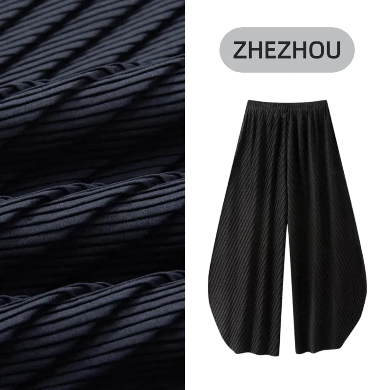

Miyake Pleated Scimitar Trousers Loose Wide Leg Fashionable Versatile Commuter High-waisted Comfortable Simple Casual Trousers