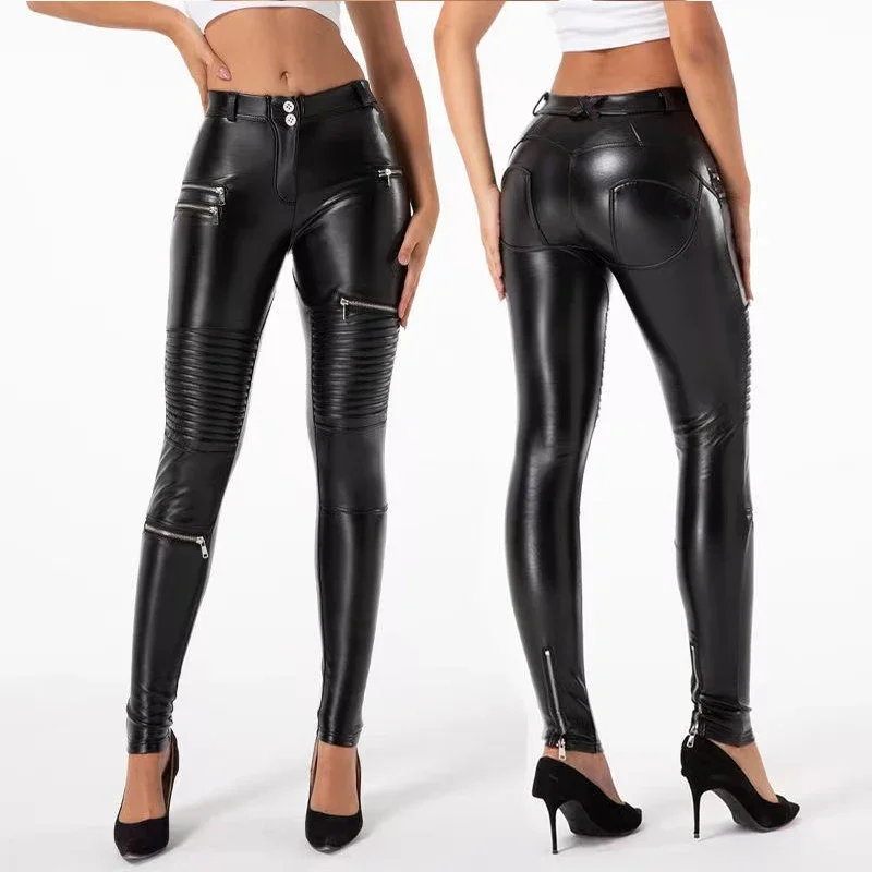 

Women Faux Leather Grunge Motor Biker Pants Zipper Sexy Bodycon England Punk Style Pants Street Wear Nightclub Trousers Custom