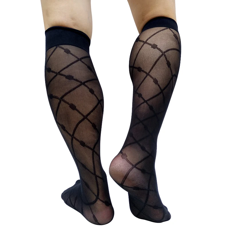 Knee High Mens Nylong Silk Socks See Through Thin Sheer Summer Long Tube Formal Dress Suit Socks Sexy Stocking Male Socks