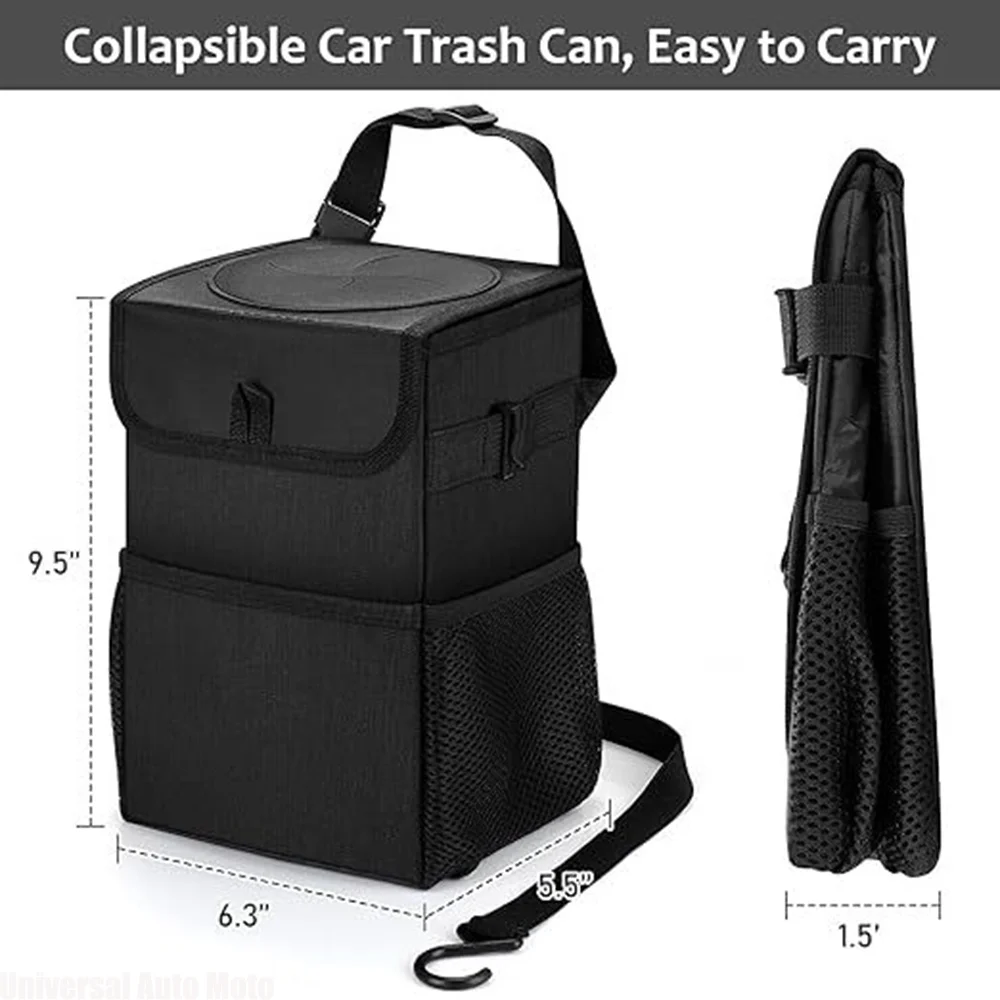 Car Trash Can with Lid - Leakproof Trash Bin Car Garbage Can, Collapsible Automotive Truck Organizer and Storage Bag Car Accesso