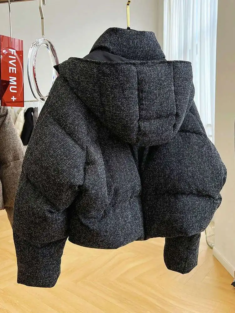 

Winter Women's Short Hooded Cotton Jacket Korean Fashion Thickened Stand Collar Warm Coats Ladies Windproof Outerwear