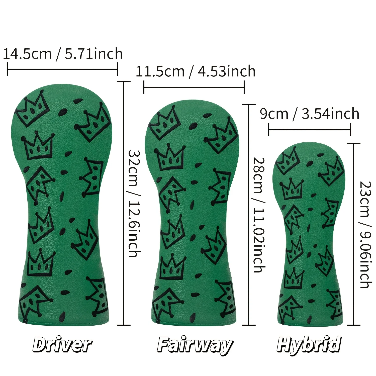 1pc/4pcs Driver/Fairway/Hybrid Headcovers Set - Green Crown And Cheese Pattern Golf Club Head Covers, Premium PU, image 6