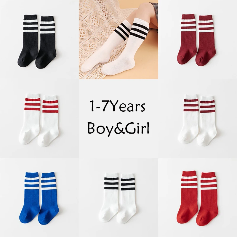 Boys Girls Sports Sock Striped Children Cotton Socks Knee High Breathable  Baby Stocking Kids School Uniform Socks 0-7Years