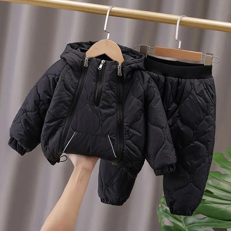 2024 Boy Winter Clothes Suit New Pattern Little Children Winter Add Velvet Thickening Fashionable Cotton Clothing Two Piece Set