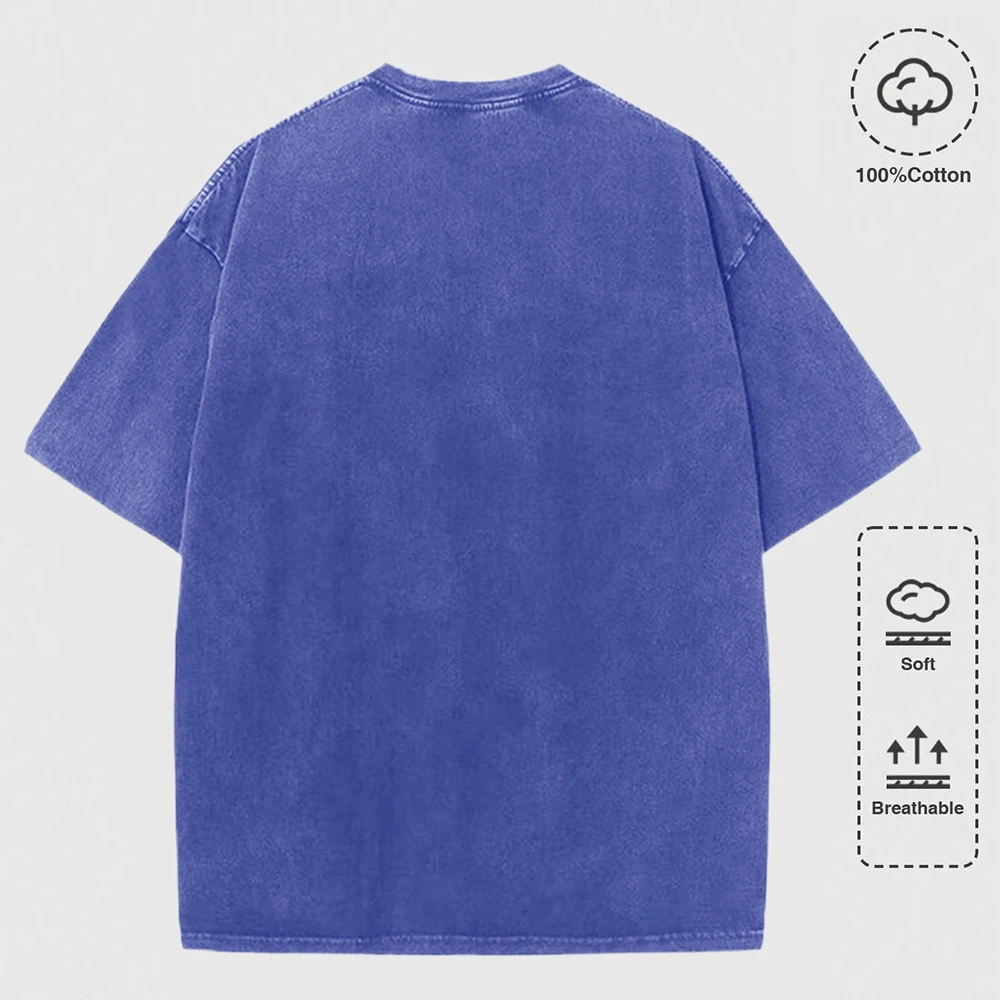 Happy Dancing Cat Prints Washed T-Shirt Mens Cotton Oversize Tops Casual Distressed Comfortable Tees Summer O-Neck Men'S Clothes