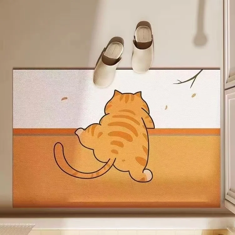 

Adorable Cartoon Orange Door Mat Indoor Entrance Anti-Slip Wear-Resistant Cuttable Dustproof Carpet for Home Use