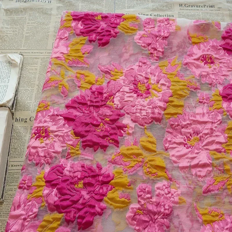 45cmX145cm Pink Yellow Contrasting Embossed Jacquard Fabric Wedding Dress Clothing Shirt Skirt Diy Sewing Fabric A123
