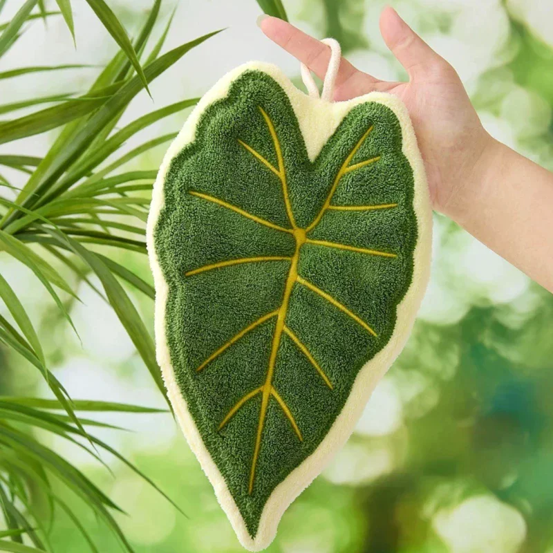 Hot Plant Leaves Hot Plant Cartoon Hand Towel Double-Layer Absorbent Thickened Quick Drying With Hanging Design Bathroom Kitchen