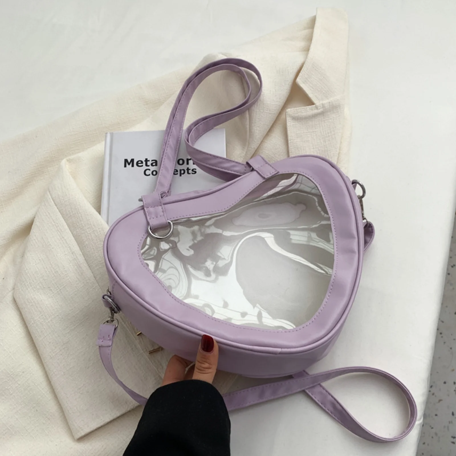 Women Transparent Shoulder Bag Fashion Love Heart Shaped Pvc Clear Lady Girls Underarm Casual Daily Travel Handbag Totes Purse