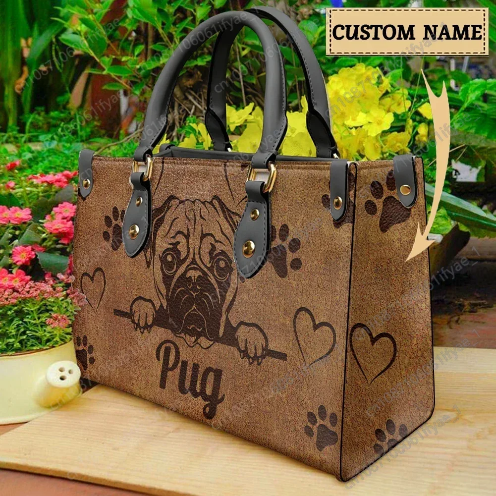 Handbags For Women Personalized Dog Print Luxury Teen Girls Shoulder Bag Dog Lovers Custom Name Tote Bags Leather Hand Bags Gift