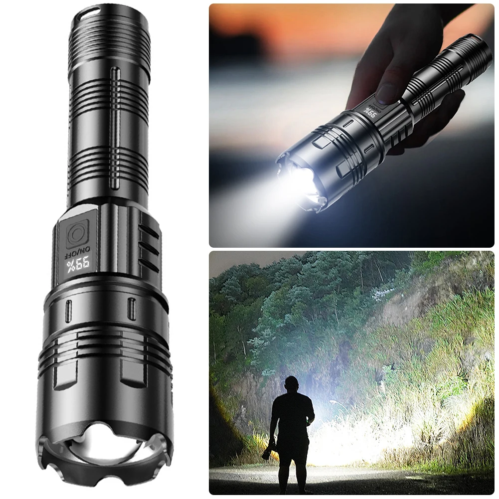 LED Compact Camping Torch Power Display 1200LM Multifunction Powerbank Flashlight 5 Light Modes for Outdoor Fishing Emergency