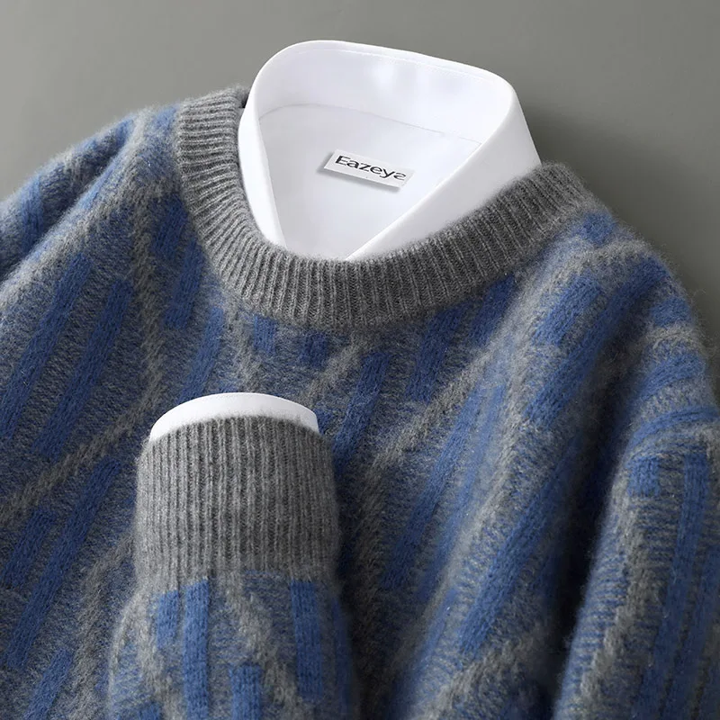 

Cashmere sweater for men 100% pure cashmere autumn and winter double-strand thickened high-end men's knitted sweater