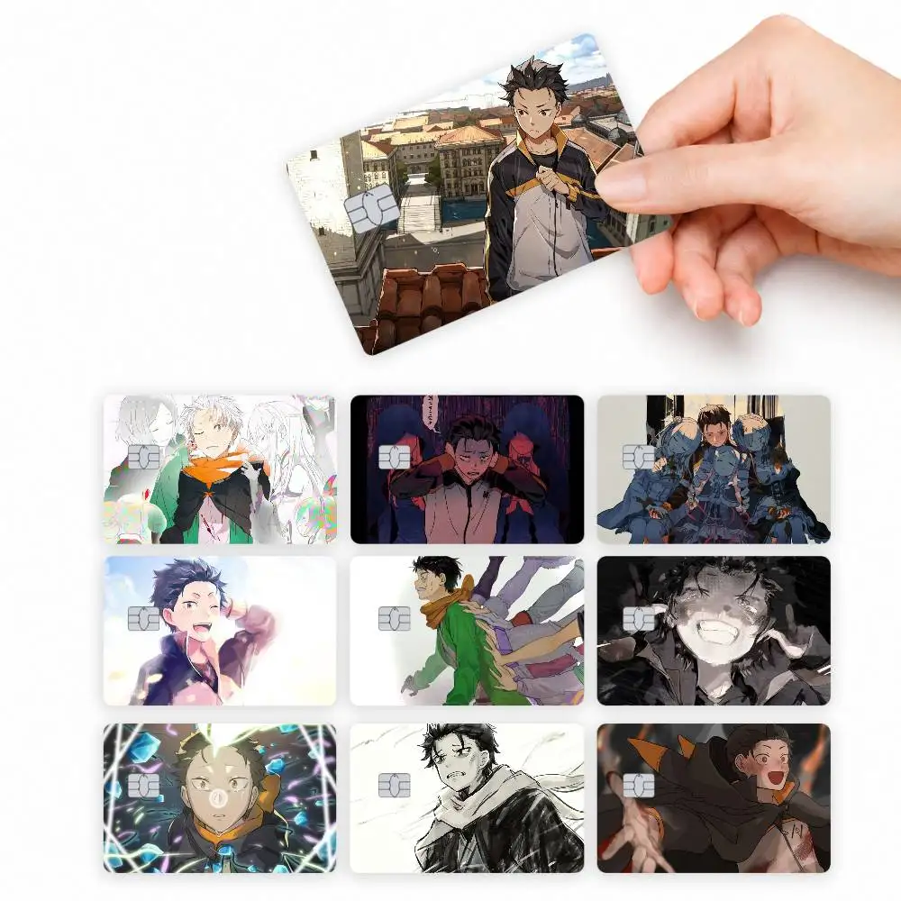Autocollants décoratifs pour cartes de crédit, 4 pièces, dessin animé Subaru Natsuki, adaptés aux cartes bancaires, de débit, de métro, de bus et de transport public