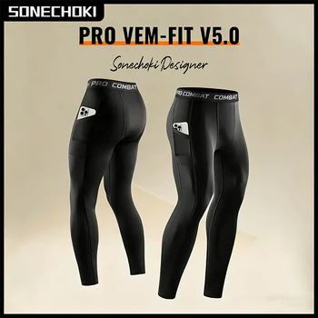 Calças de Compressão Masculinas para Treino, Leggings de Academia com Bolsos, Calças de Corrida, Fitness, Basquete, Jogging, Treino, Poliéster