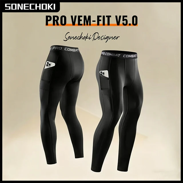 Calças de Compressão Masculinas para Treino, Leggings de Academia com Bolsos, Calças de Corrida, Fitness, Basquete, Jogging, Treino, Poliéster