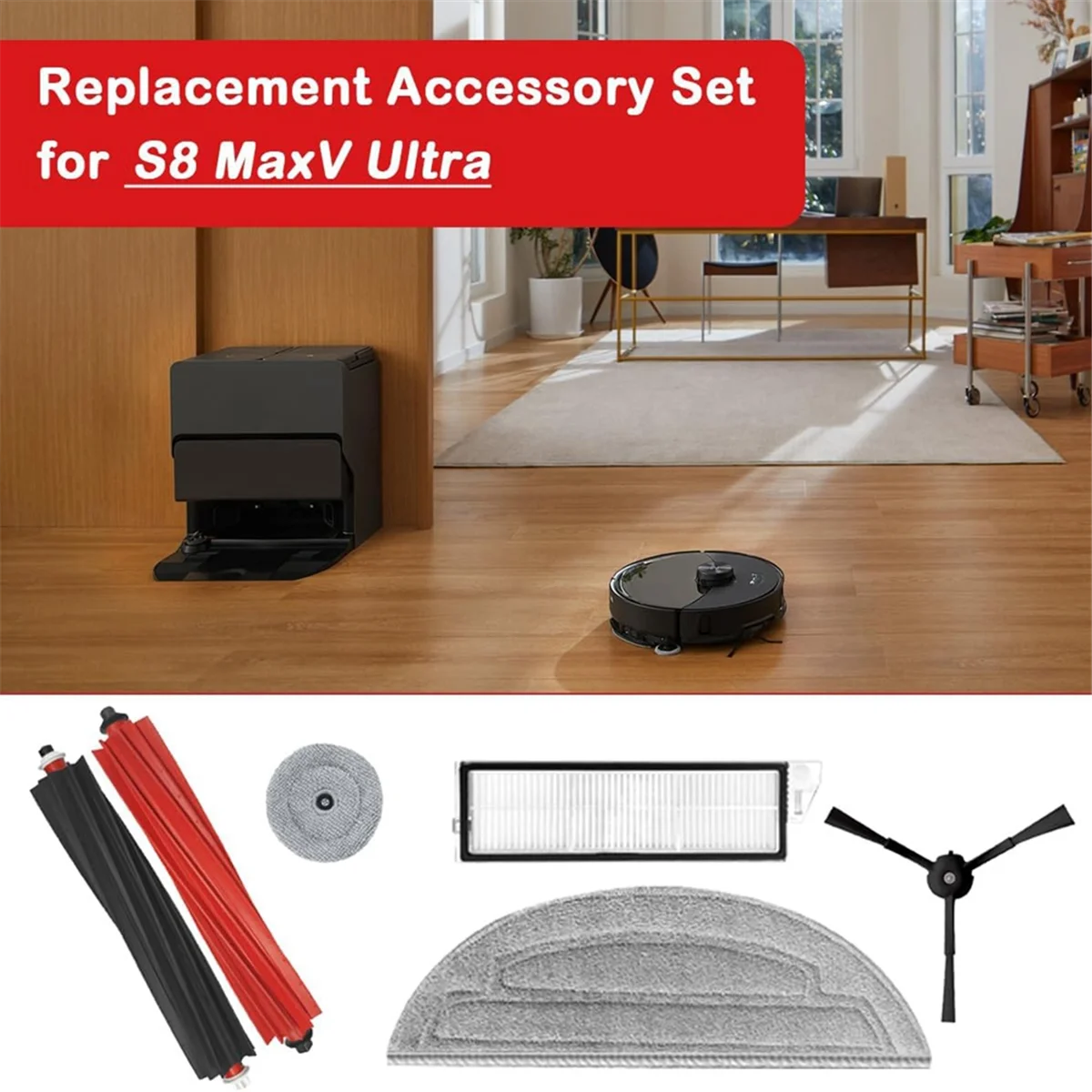 

For Roborock S8 MaxV Ultra Robot Vacuum Cleaner Parts Main Side Brush Mop Cloth Hepa Filter Dust Bags Spare Parts#ABLE