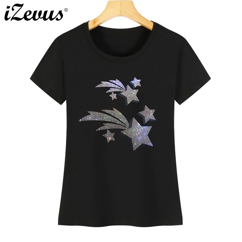 Sommerliches Strass-Kurzarm-T-Shirt für Damen, Globaler Trend