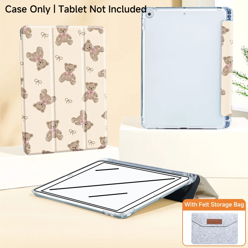 Tri-fold iPad case with stand for iPad (A16 11th 10th 10.2 Mini7，Air6/5/4 Pro 12.9 2024 Pro 13 M2M3M4), with storage bag
