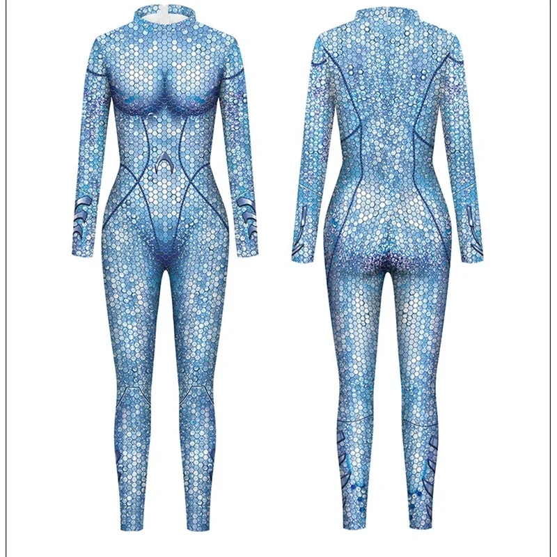 Movie Aquaman Mera cosplay jumpsuit 3D women Girl Mera cosplay costume Halloween Zenti party bodysuit dress