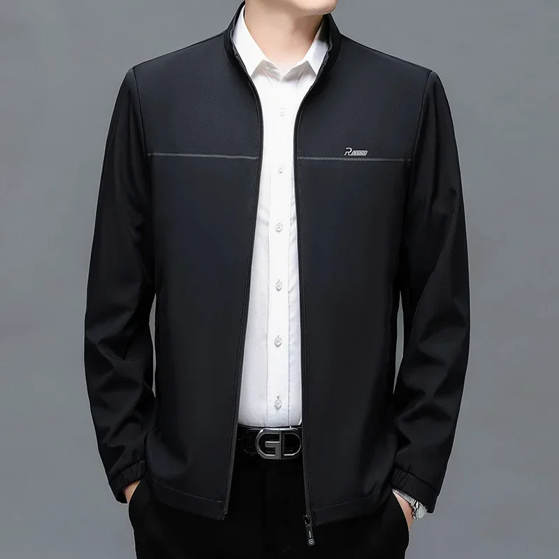 

New Men Coat Solid Color Business Work Men Jacket Stand Neck Long Sleeve Casual Jackets for Men Top Leather Jacket