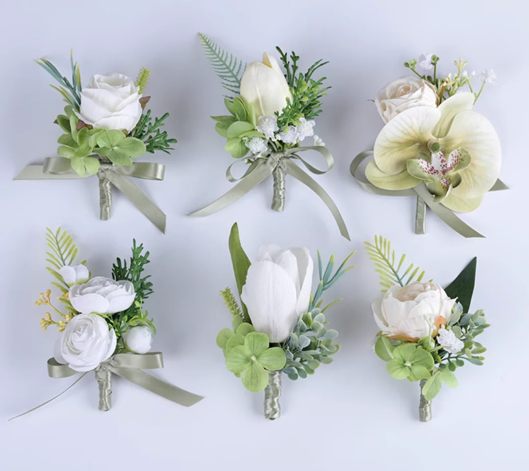White, green, western-style outdoor wedding corsage, bride and groom's wedding bridesmaid's wrist, flower and forest department