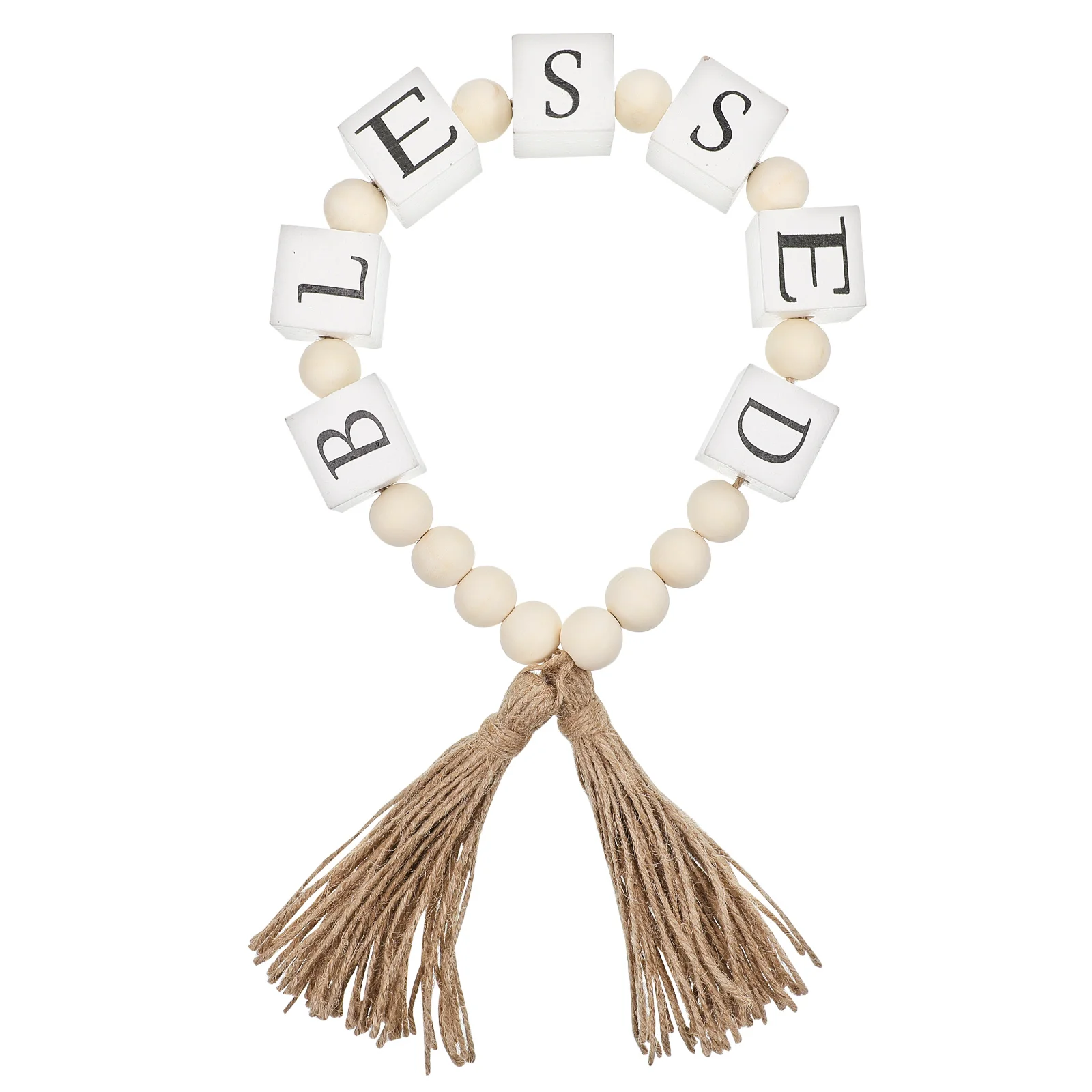 

Wooden Bead Ornaments Square Letter Decor Home Boho Table Tassels Retro Garland Farmhouse Coffee Natural Wall