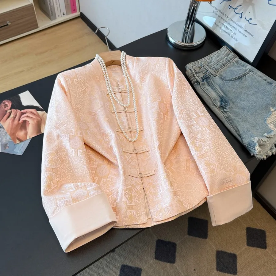 New Chinese Style Long Sleeve Embroidered Satin Jacket Eastern Ancient Charm Top Women's Fashion Traditional Costume Outerwear