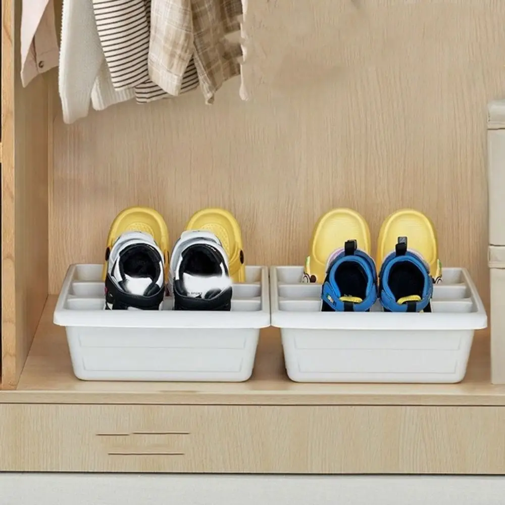 2PCS Practical Plastic 3 Grid Shoe Rack Large Space Saving Vertical Slippers Rack Nordic Style Integrated Shoe Box for Entryway