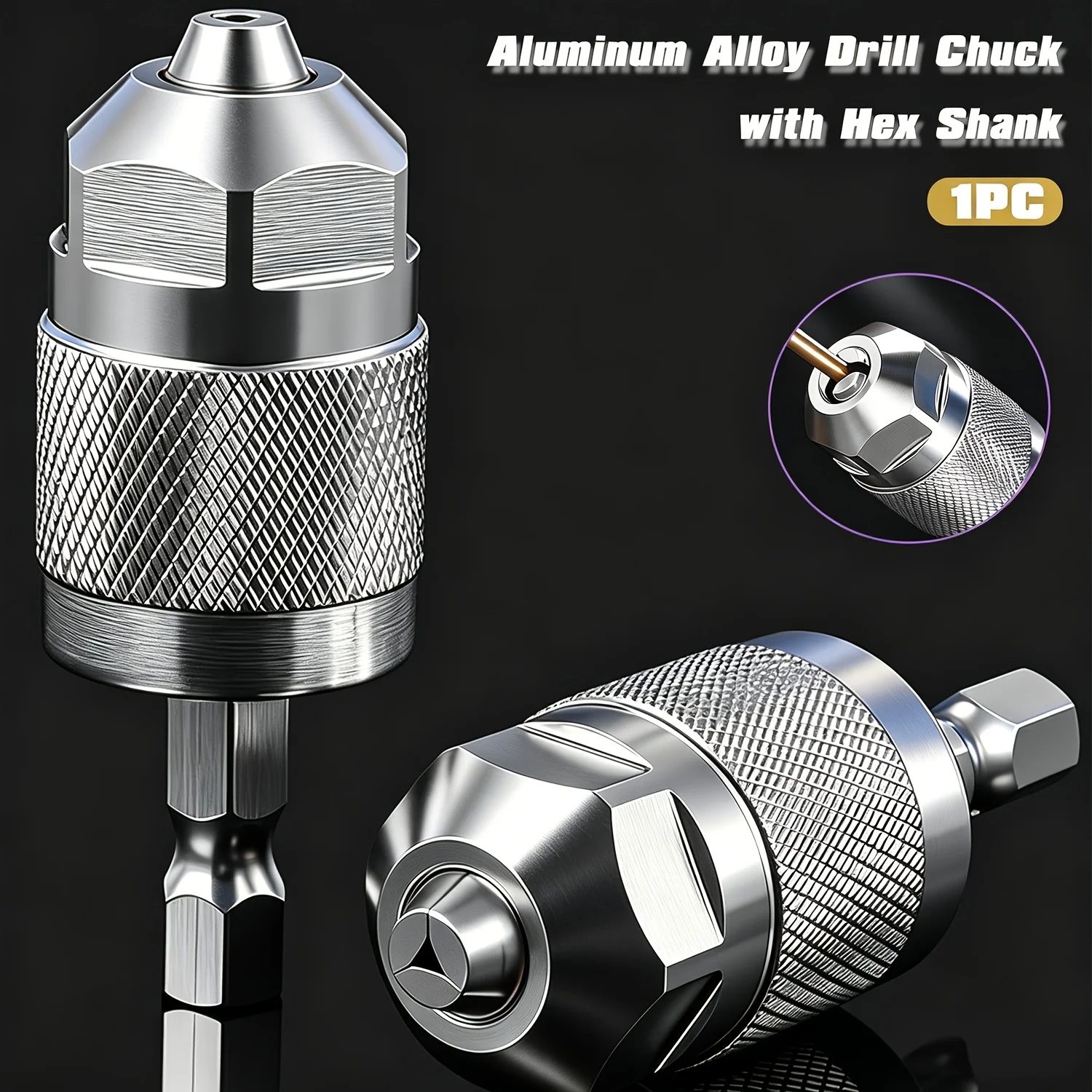 Drill Chuck Adapter Quick Change Pneumatic Drill Chuck 3-Jaw Hex Shank Chuck Professional Converter Hex Shank for Woodworking