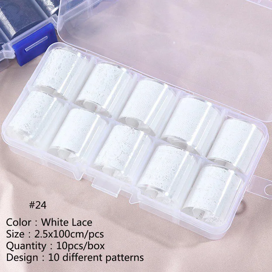 10pcs Lace Nail Foil Stickers Set Black White Transfer Decal Manicure  Adhesive Slider Decor