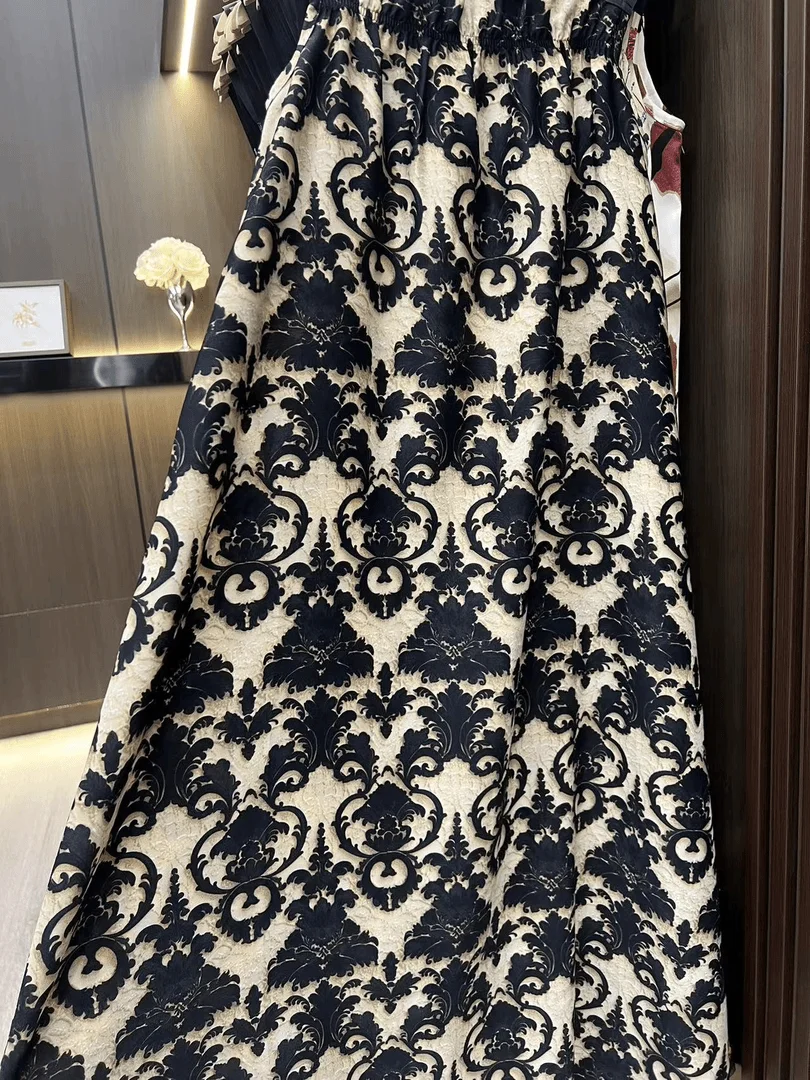 Summer 2025 New Chinese Sle Satin Material Luxury Loose Midi Length Print Svel Dr Ele Skirt Polyester Fiber