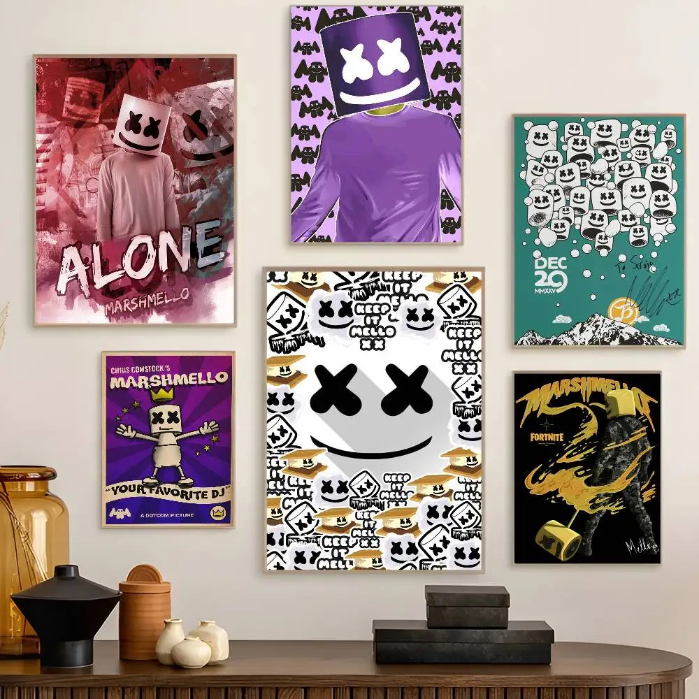 M-Marshmello Dj Classic Vintage Posters Decoracion Painting Wall Art White Kraft Paper Kawaii Room Decor