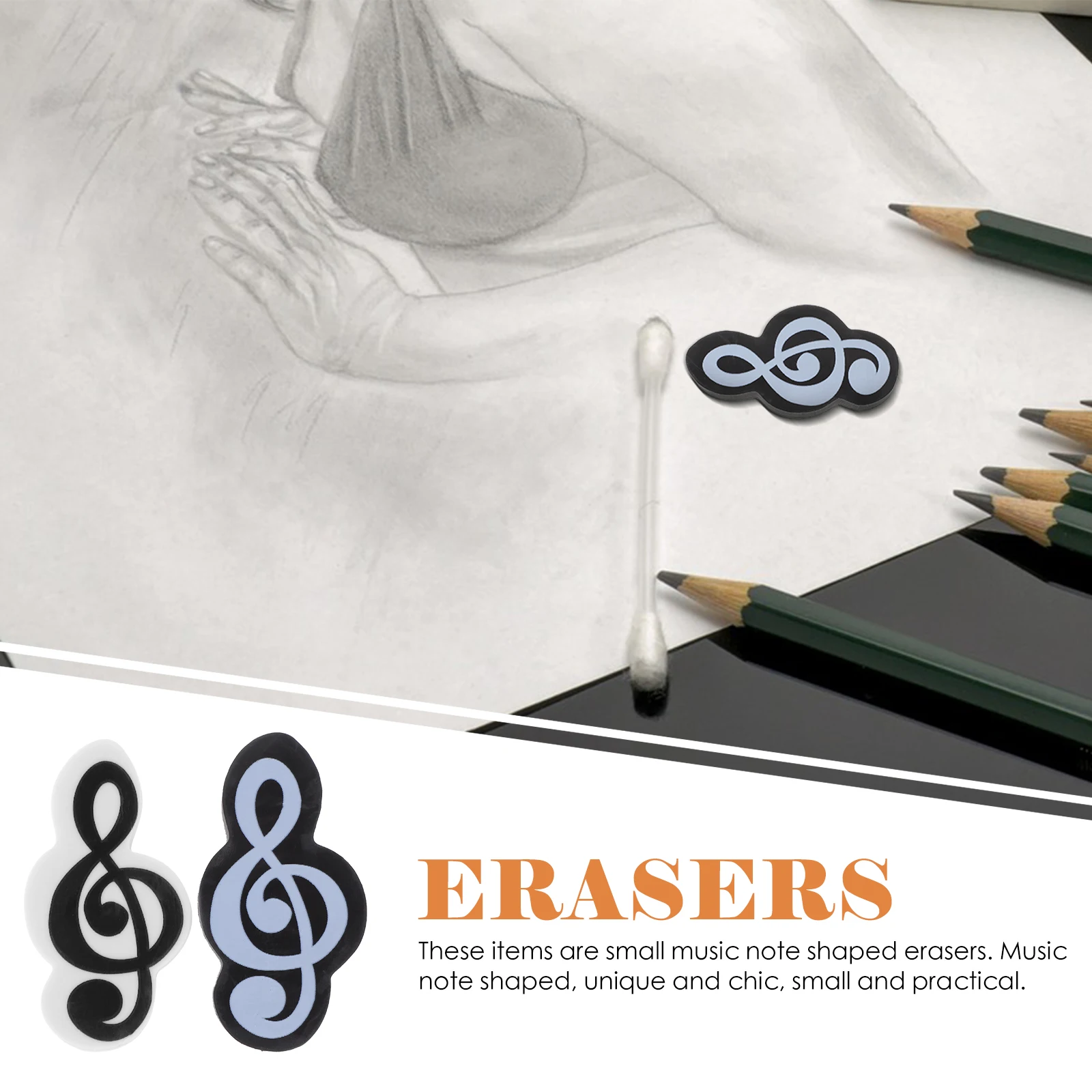 

20 Pcs School Small Erasers Note Music Notes Musical Instrument Kid Tpr Student Use