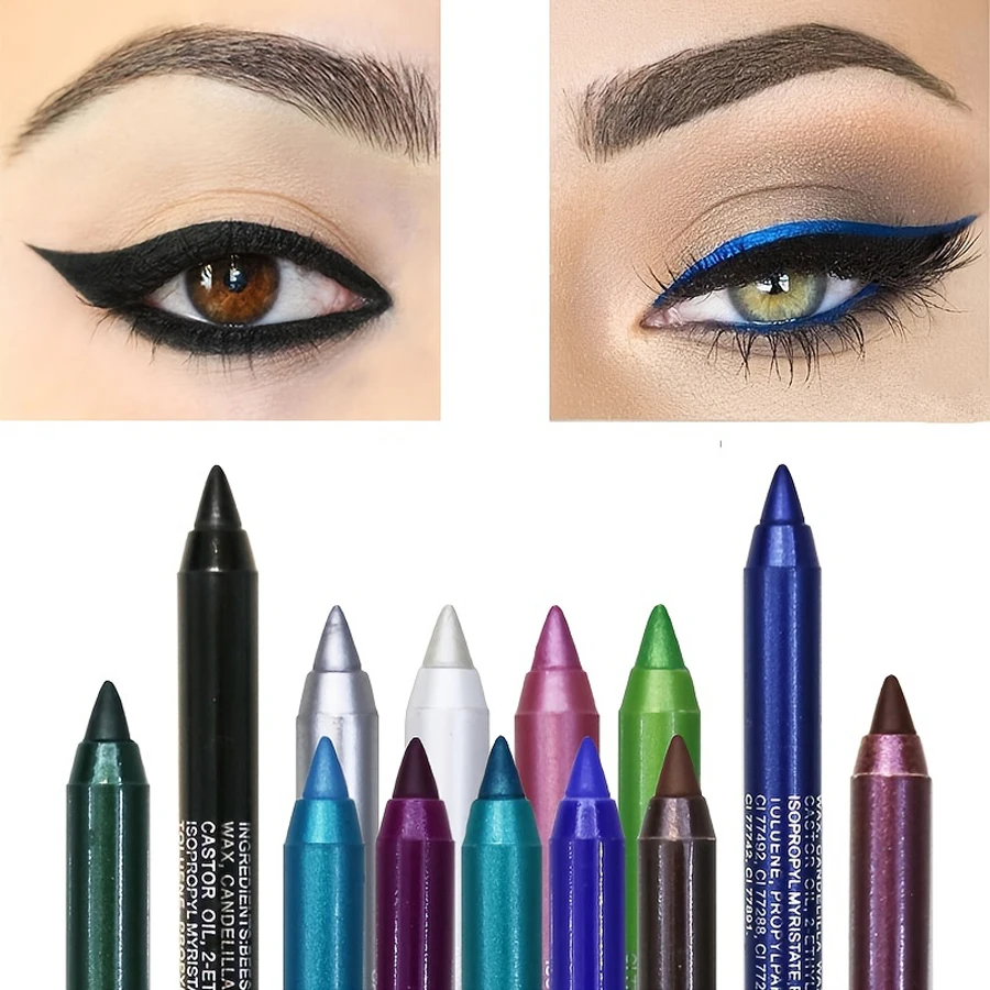 14-Color Colourful Eyeliner Pen, High Pigmented Pearly Glitter ShimmerMetallic Finish, Smokey Punk Gothic Style Eyeliner, Long L