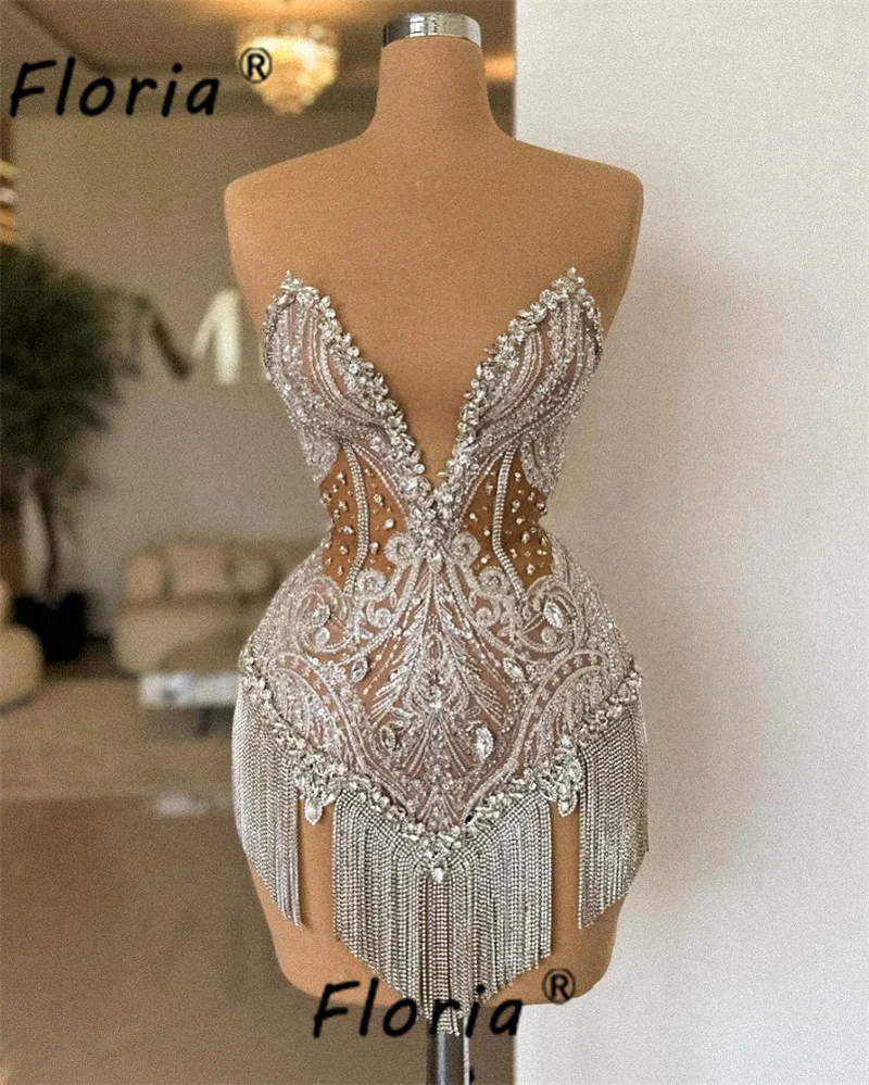 New Fully Handmade Crystals Cocktail Dress with Tassel Fringes Sequin Beaded Short Prom Dresses vestidos para eventos especiales